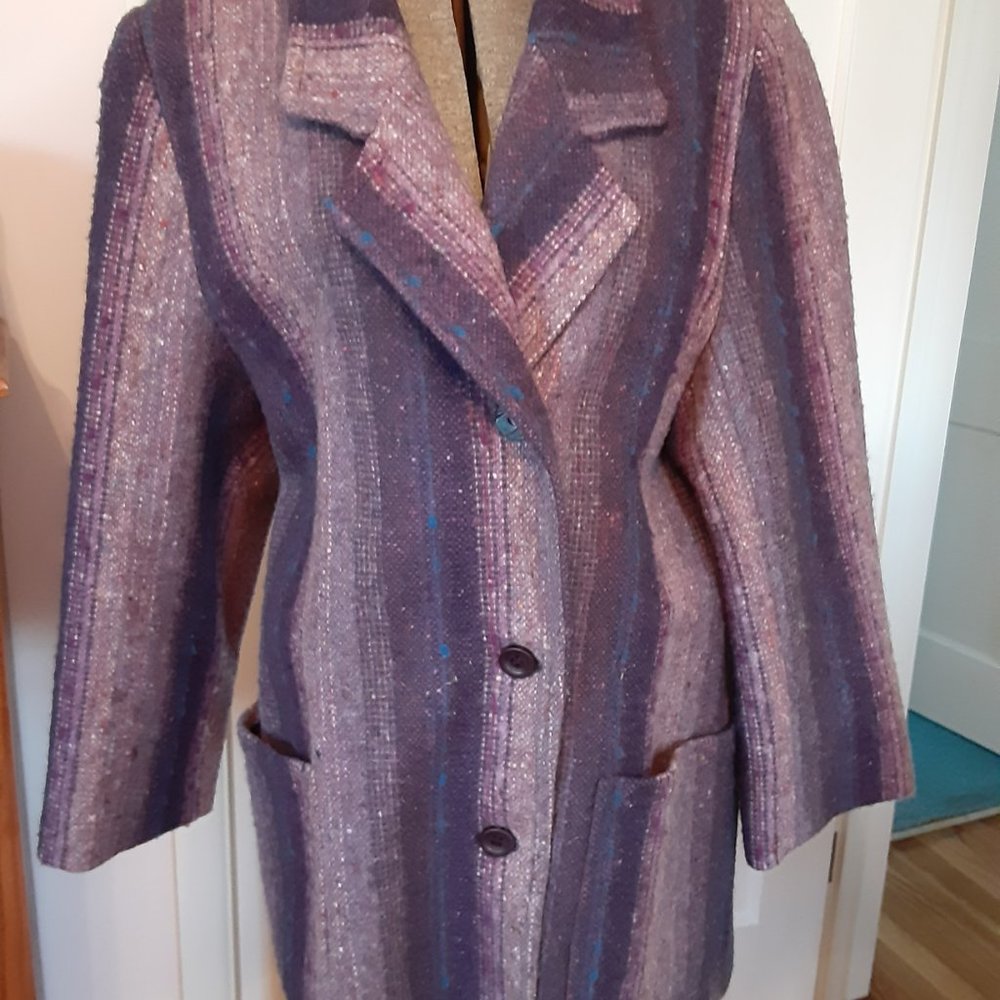 JIMMY HOURIHAN IRELAND WOOL LADIES COAT SHADES OF PURPLE & LAVENDER SIZE 16